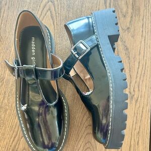 Madden Girl Glossy Black T-Strap Loafers
